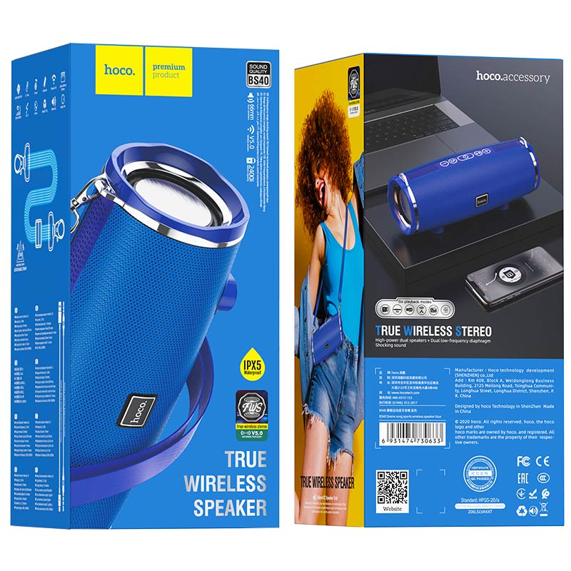 hoco bs40 desire song sports wireless speaker blue package