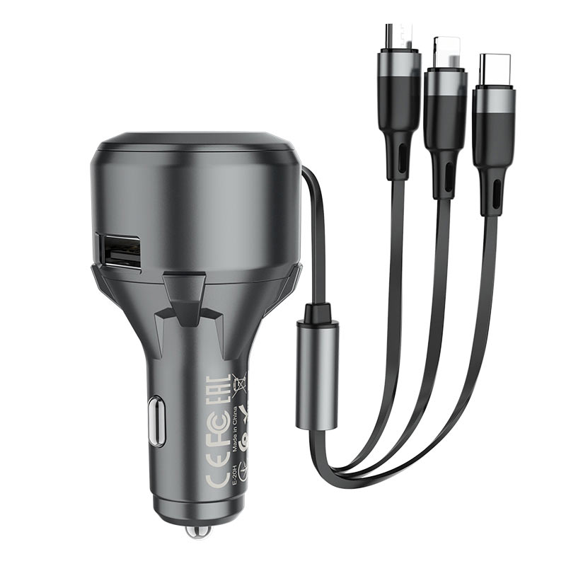 hoco selected s27 tributo single port car charger with 3in1 cable convenient
