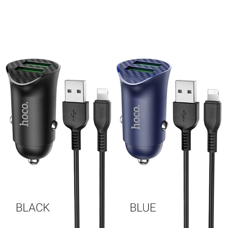 hoco z39 farsighted dual port qc3.0 car charger set with lightning cable colors