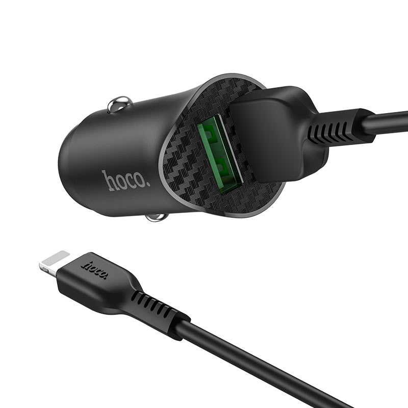 hoco z39 farsighted dual port qc3.0 car charger set with lightning cable kit