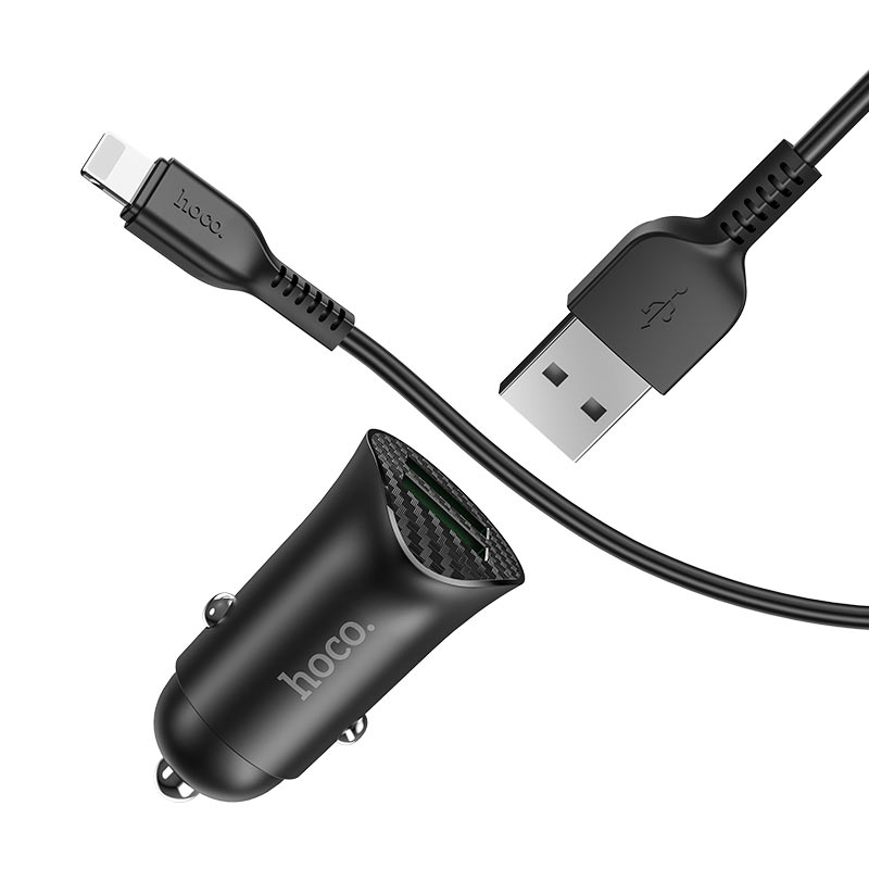 hoco z39 farsighted dual port qc3.0 car charger set with lightning cable wire