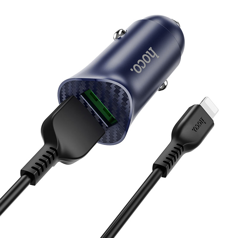 hoco z39 farsighted dual port qc3.0 car charger set with lightning cable