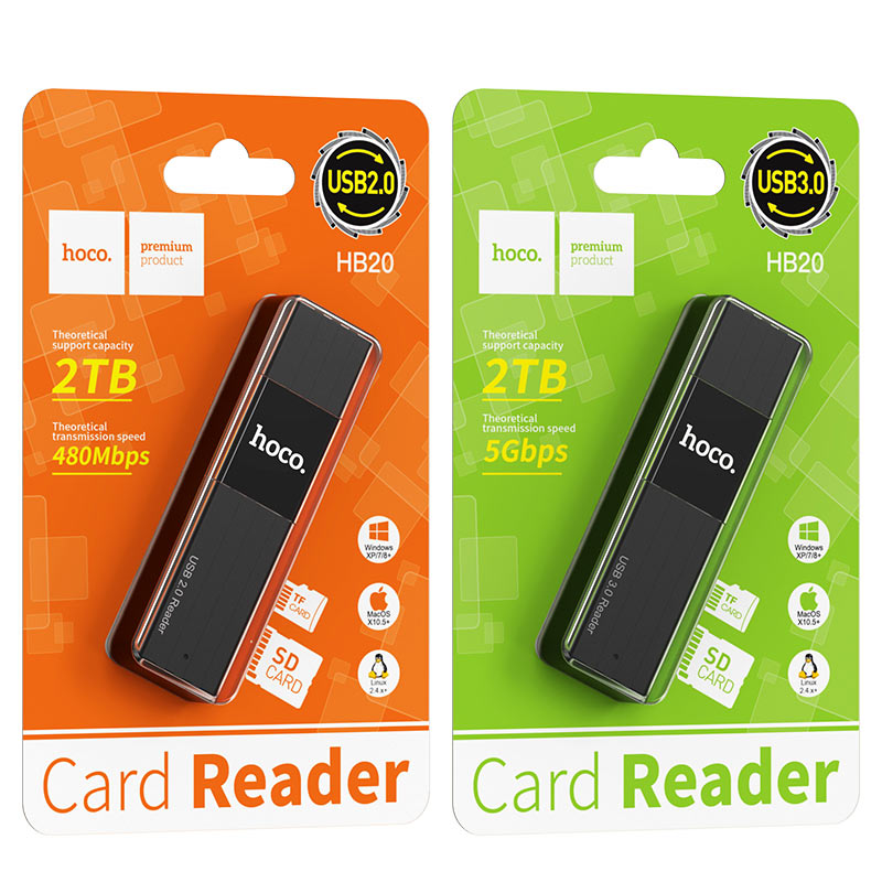 hoco hb20 mindful 2in1 card reader packages