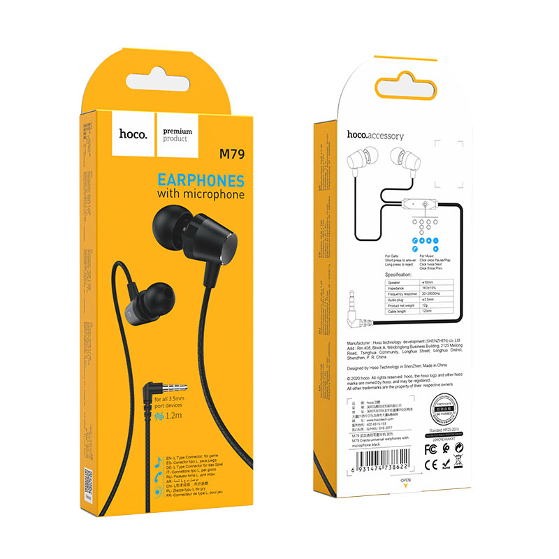 hoco m79 cresta universal earphones with microphone package black