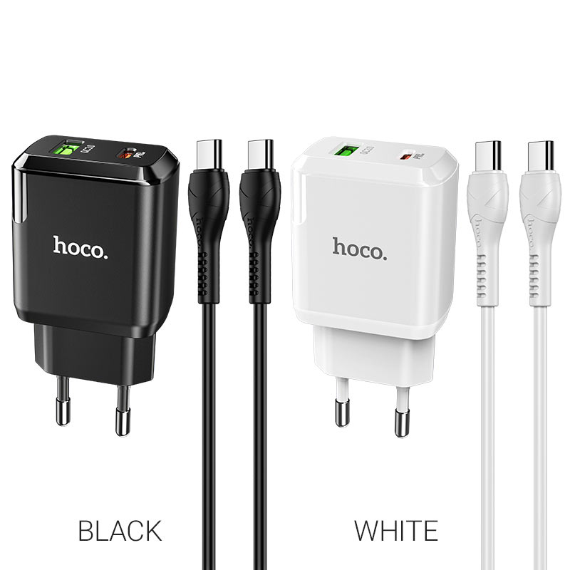 hoco n5 favor dual port pd20w qc3 wall charger eu type c to type c set colors