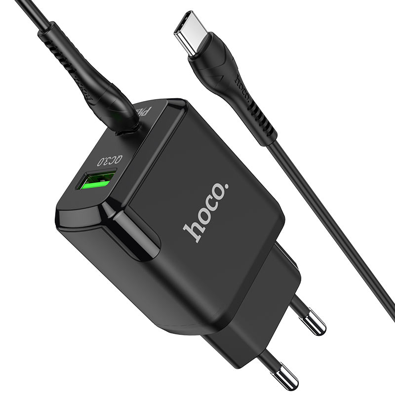 hoco n5 favor dual port pd20w qc3 wall charger eu type c to type c set connectors