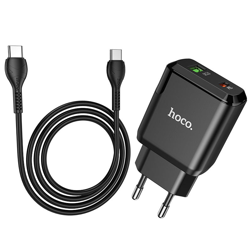 hoco n5 favor dual port pd20w qc3 wall charger eu type c to type c set wire