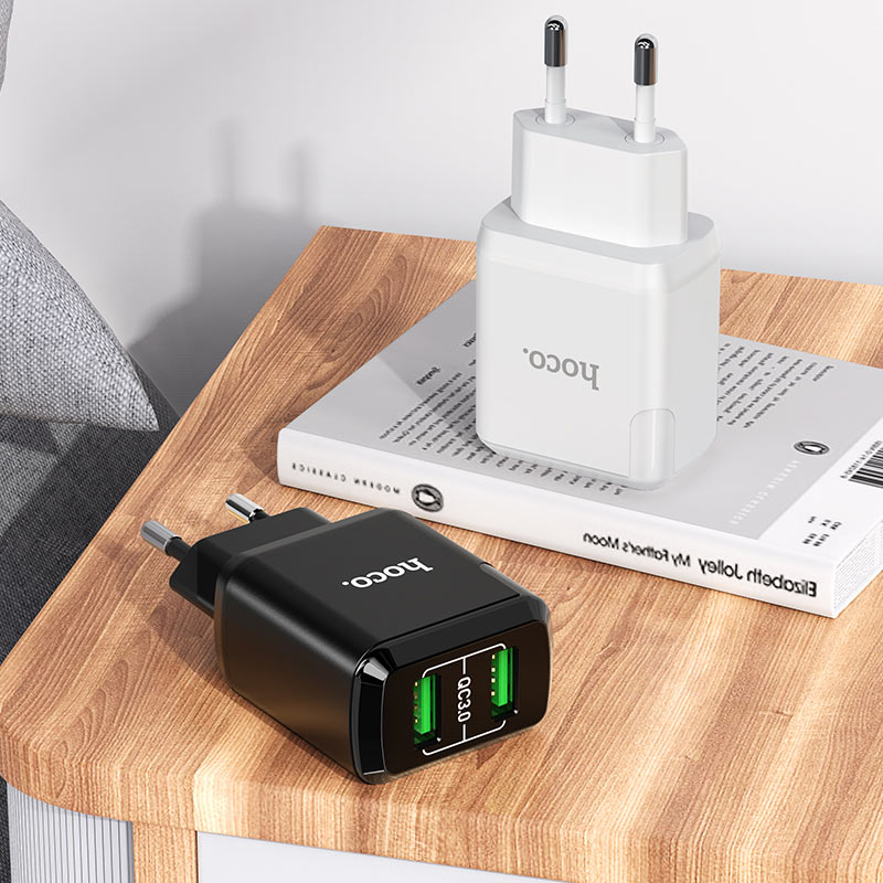 hoco n6 charmer dual port qc3 wall charger eu interior