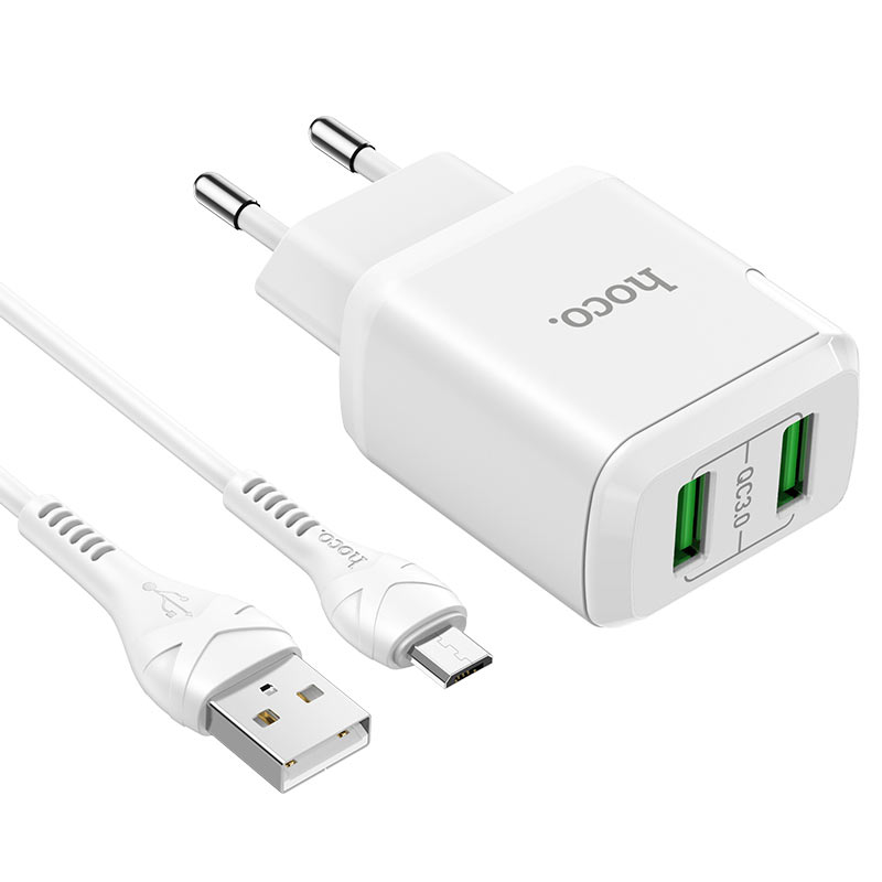 hoco n6 charmer dual port qc3 wall charger eu micro usb set connectors