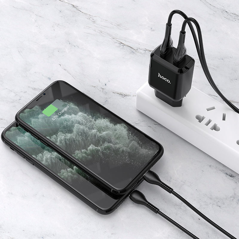 hoco n7 speedy dual port wall charger eu lightning set charging