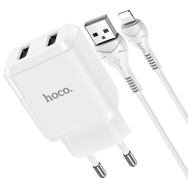 hoco n7 speedy dual port wall charger eu lightning set connectors