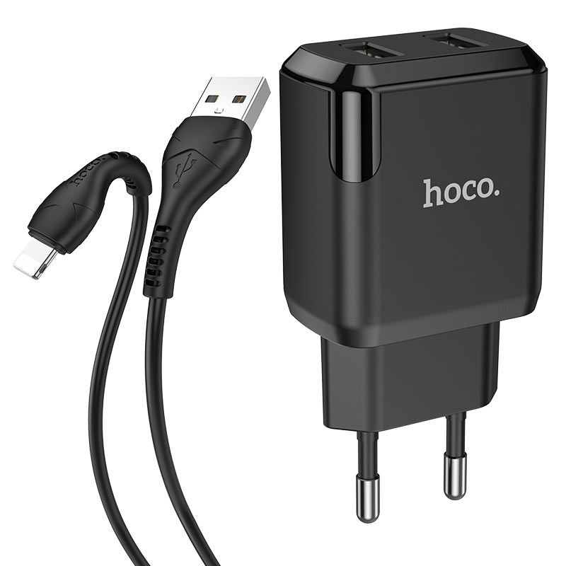 hoco n7 speedy dual port wall charger eu lightning set kit