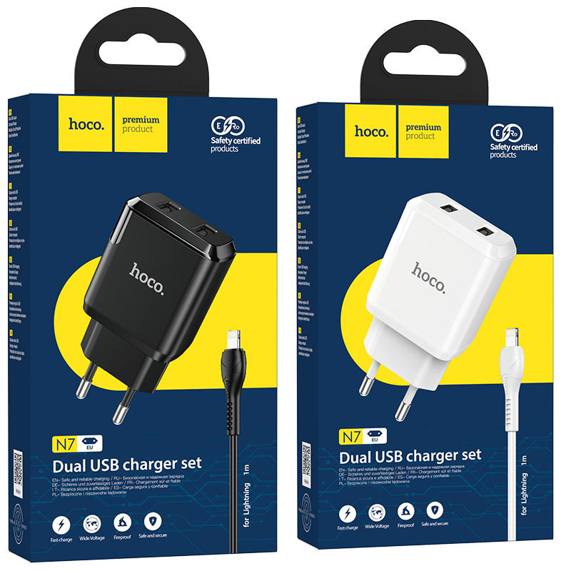 hoco n7 speedy dual port wall charger eu lightning set packages