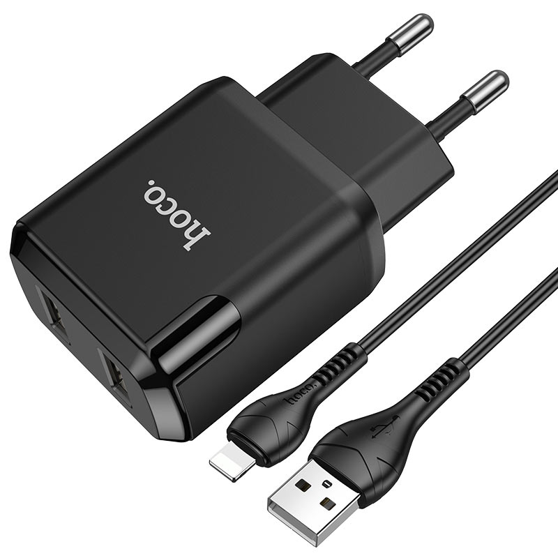 hoco n7 speedy dual port wall charger eu lightning set