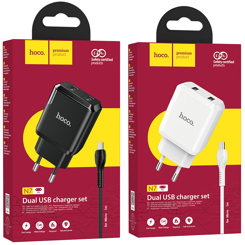 Wall charger N7 Speedy dual port EU set with cable - HOCO