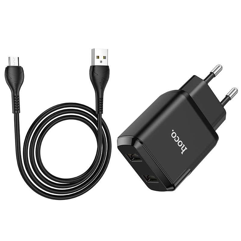 hoco n7 speedy dual port wall charger eu micro usb set wire