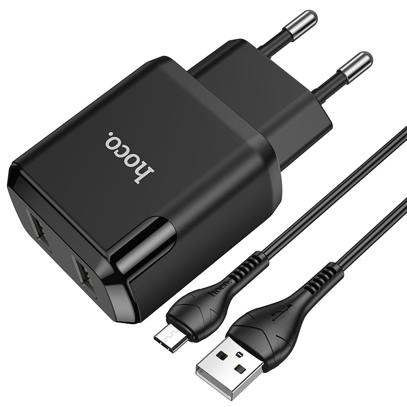 hoco n7 speedy dual port wall charger eu micro usb set