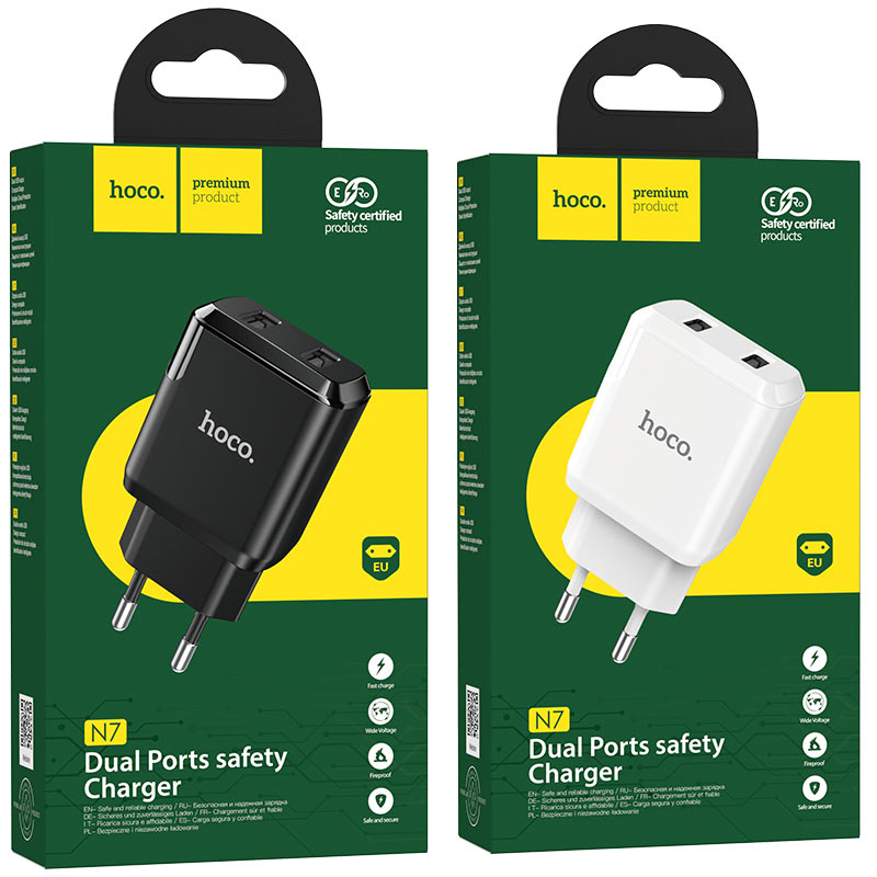 hoco n7 speedy dual port wall charger eu packages