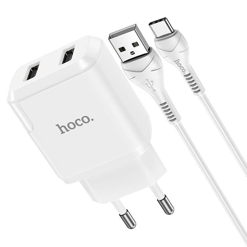 hoco n7 speedy dual port wall charger eu type c set connectors