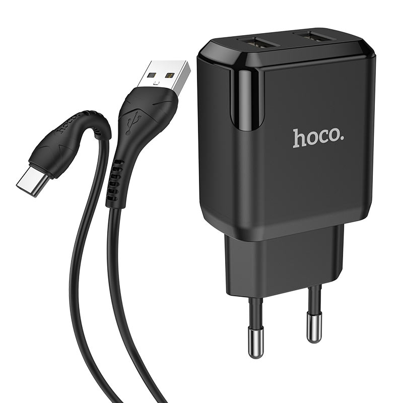 hoco n7 speedy dual port wall charger eu type c set kit