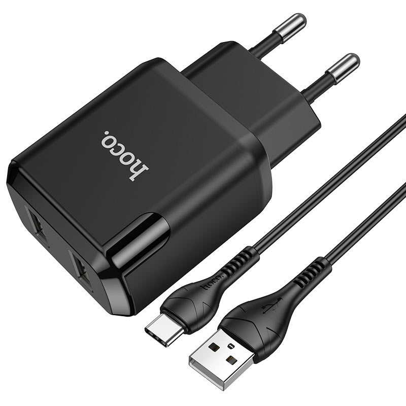 hoco n7 speedy dual port wall charger eu type c set