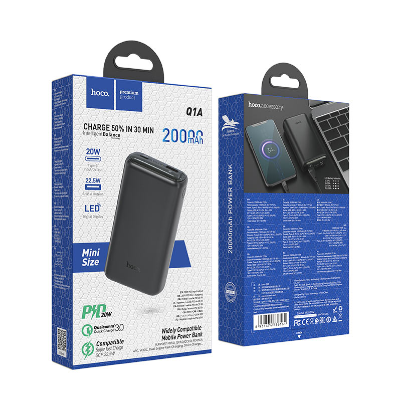 hoco q1a kraft fully compatible power bank 20000mah package black