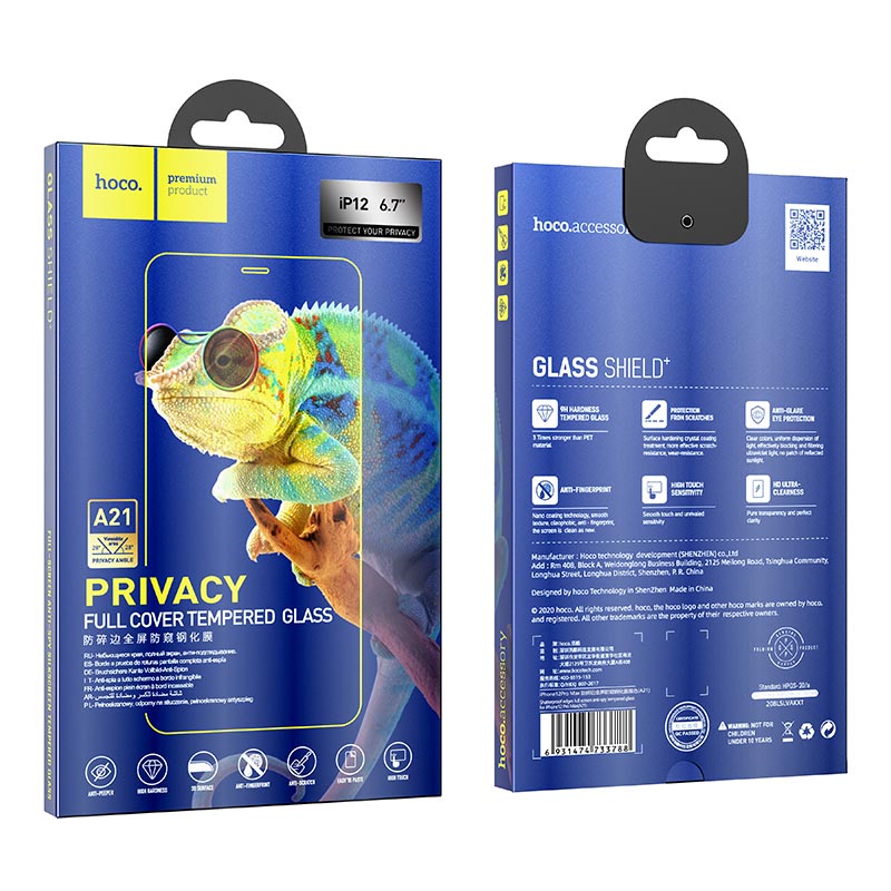 hoco shatterproof edges full screen anti spy tempered glass a21 for iphone 12 promax package