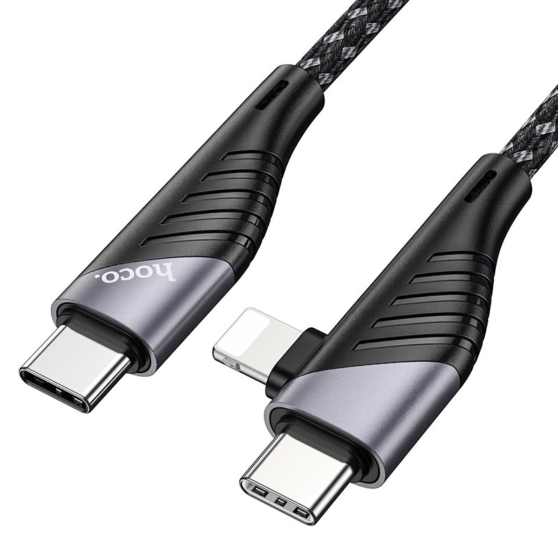 hoco u95 2in1 freeway pd charging data cable type c to type c lightning closeup