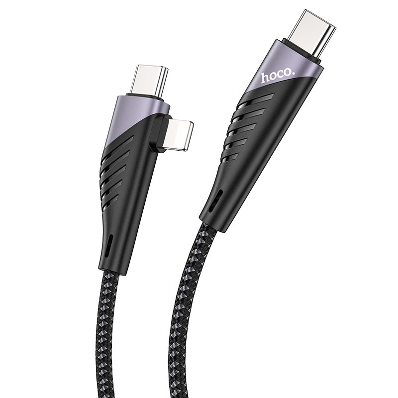 hoco u95 2in1 freeway pd charging data cable type c to type c lightning tail