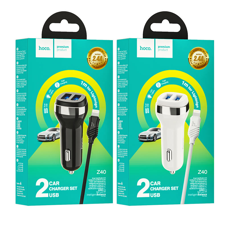 hoco z40 superior dual port car charger lightning set packages