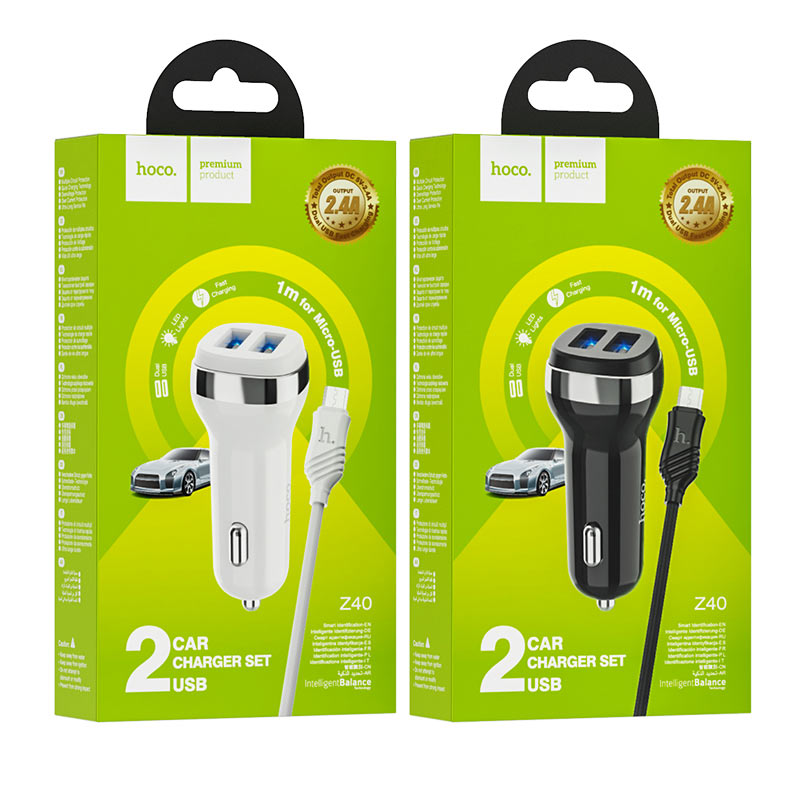 hoco z40 superior dual port car charger micro usb set packages