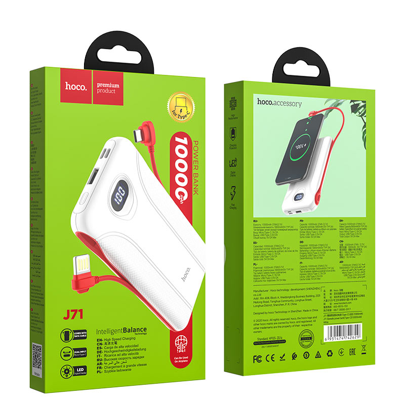 hoco j71 borealis power bank 10000mah with type c cable package