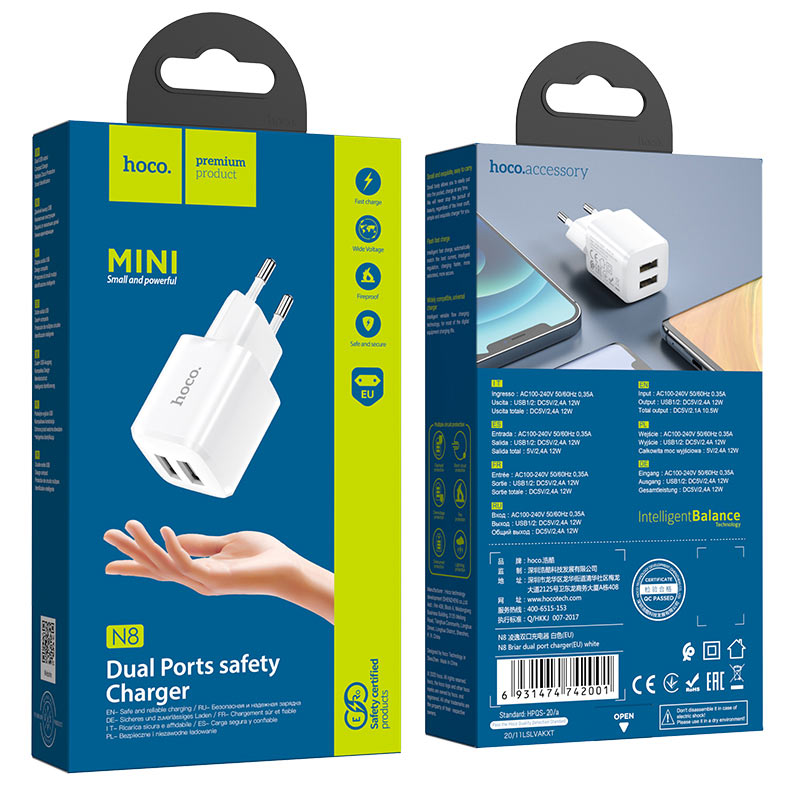 hoco n8 briar dual port wall charger eu package