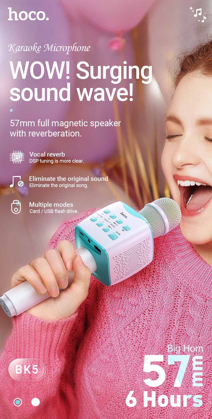 hoco news bk5 cantando karaoke microphone en
