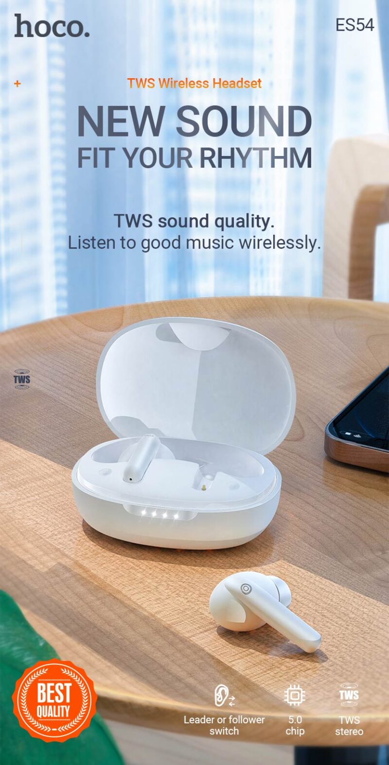 Hoco es54 tws bluetooth канального типа белые с зар чехлом