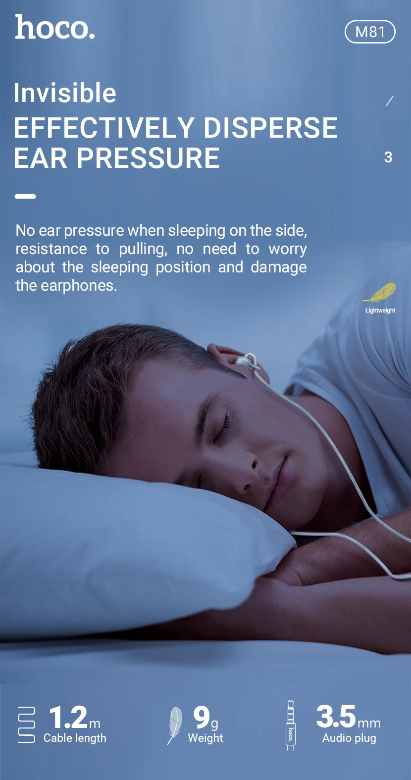 hoco news m81 imperceptible sleeping earphones with mic ear pressure en