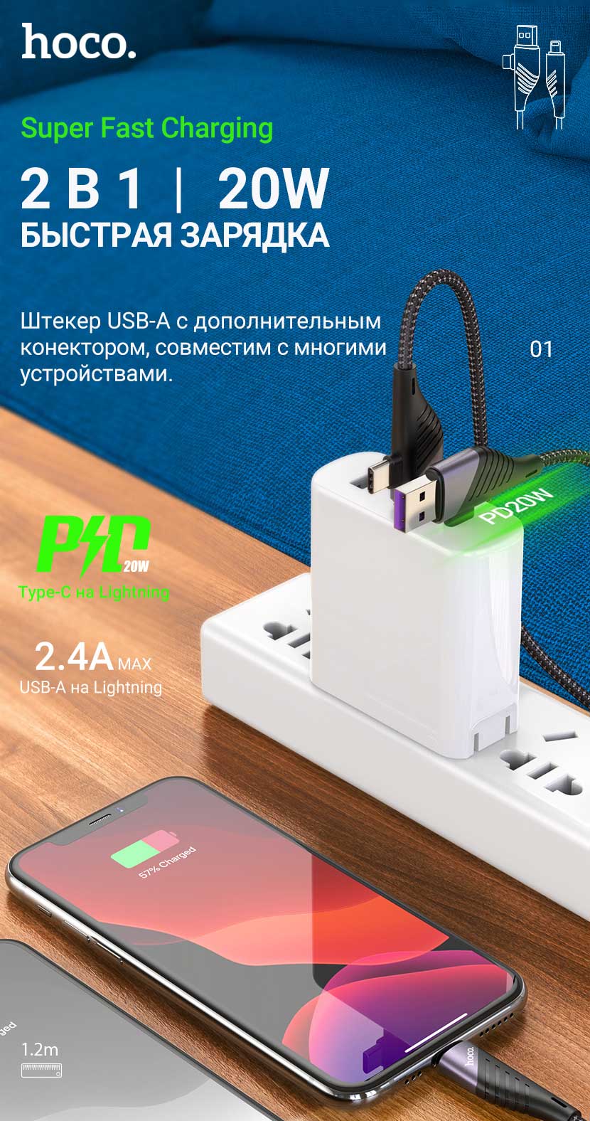 hoco news u95 freeway pd charging data cable 2in1 usb type c to lightning ru