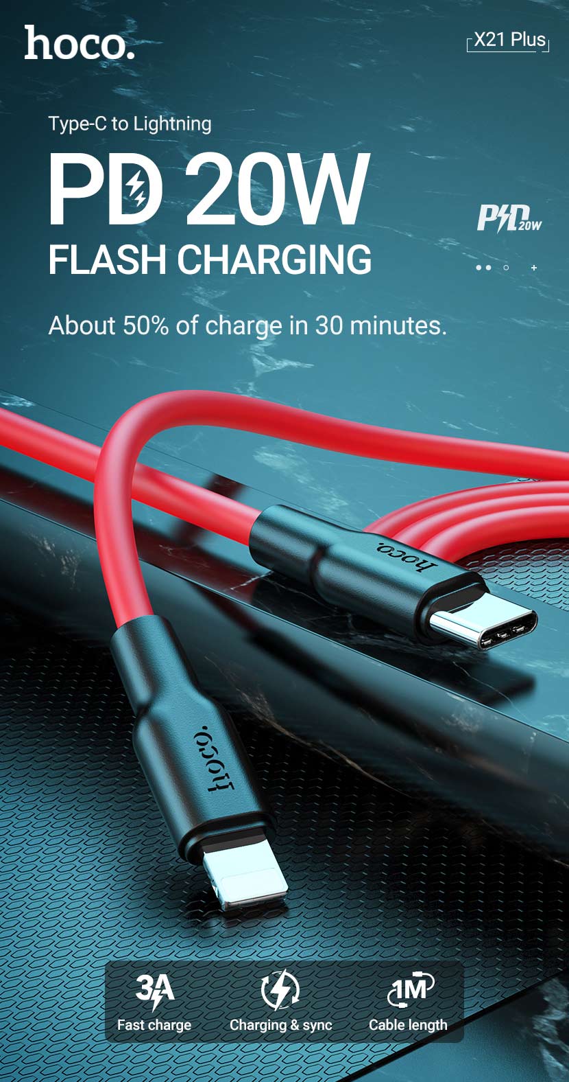 hoco news x21 plus silicone pd charging data cable en