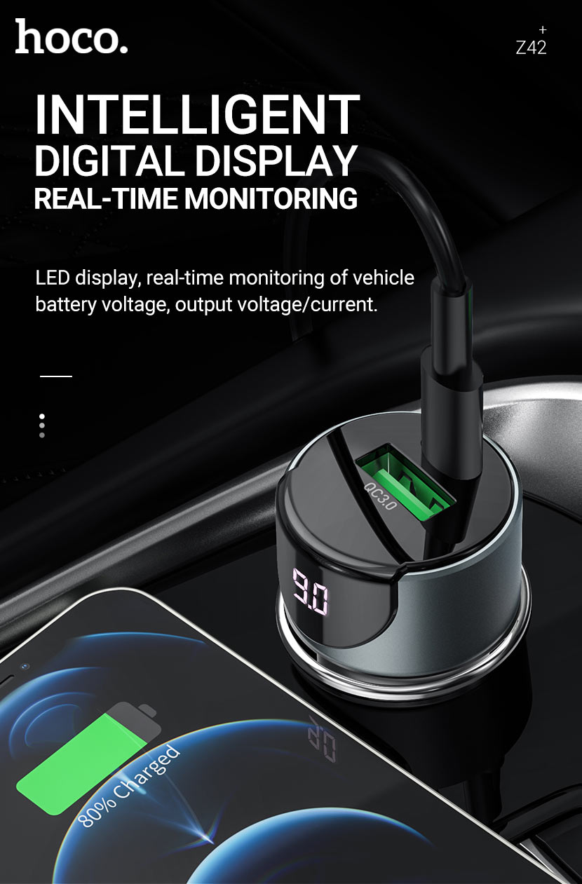 hoco news z42 light road dual port digital display pd20w qc3 car charger display en