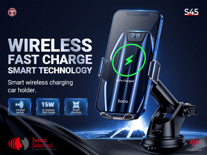 hoco selected s45 energia smart wireless charging car holder banner en