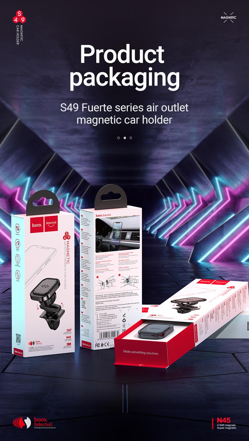 hoco selected s49 fuerte series air outlet magnetic car holder package en