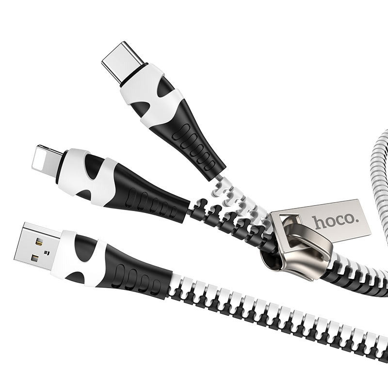 hoco u97 2in1 zipper charging cable for lightning type c