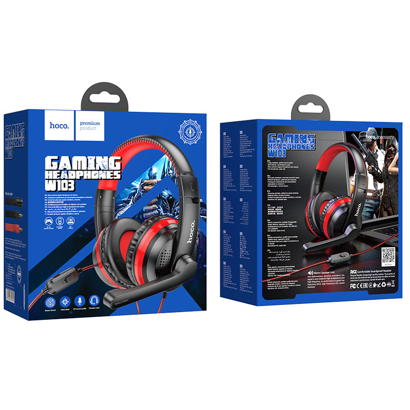 hoco w103 magic tour gaming headphones package red