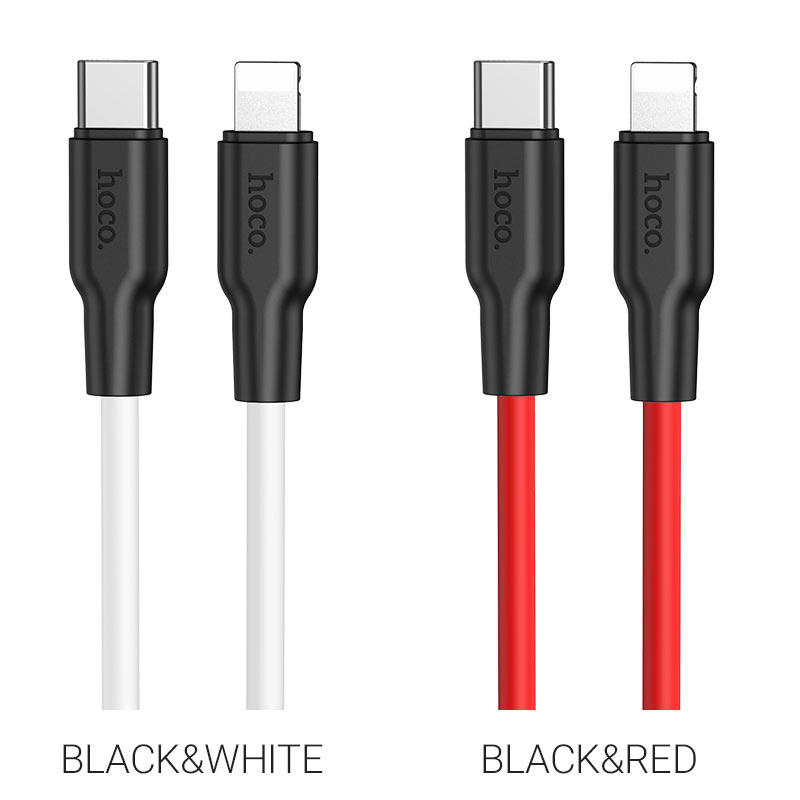 hoco x21 plus silicone pd charging data cable type c to lightning colors