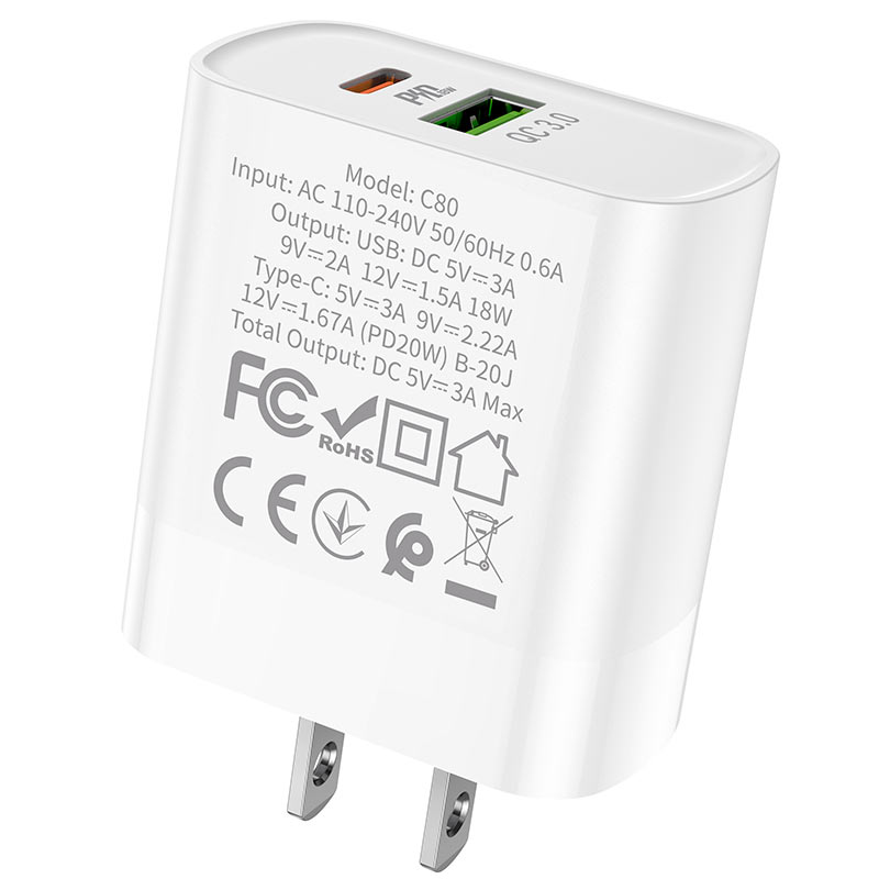 hoco c80 rapido pd20w qc3 wall charger us specs