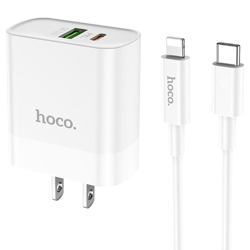 hoco c80 rapido pd20w qc3 wall charger us type c to lightning set connectors