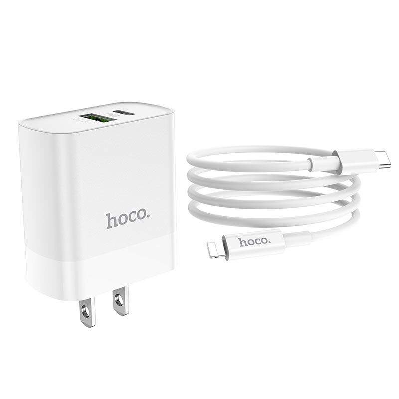 hoco c80 rapido pd20w qc3 wall charger us type c to lightning set wire