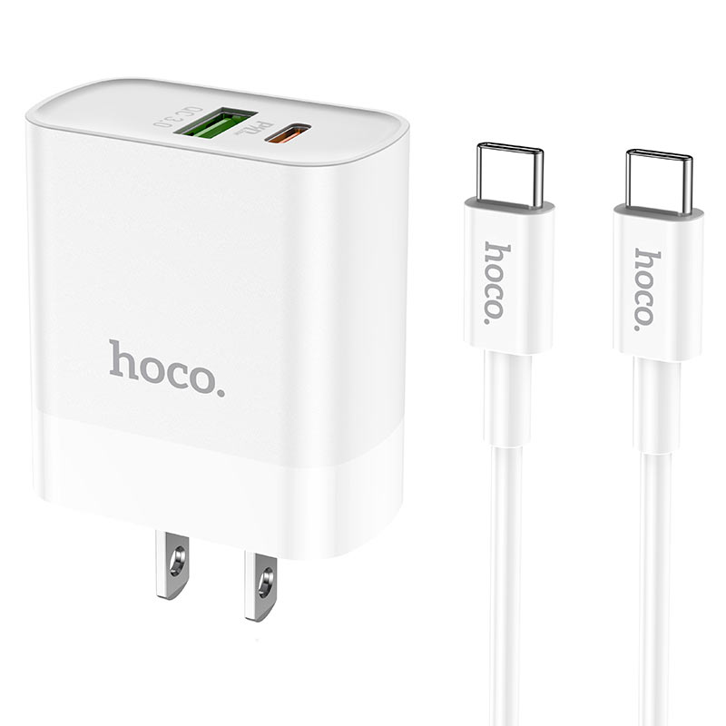 hoco c80 rapido pd20w qc3 wall charger us type c to type c set connectors