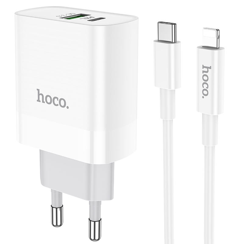 hoco c80a rapido pd20w qc3 wall charger eu type c to lightning set connectors