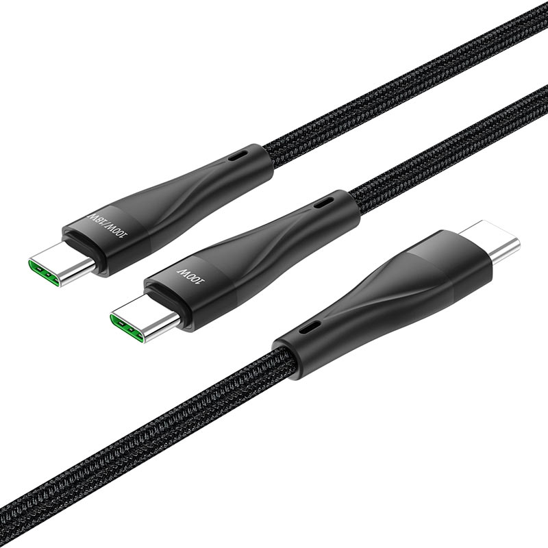 hoco u102 super 100w 2in1 charging data cable type c to dual type c connectors